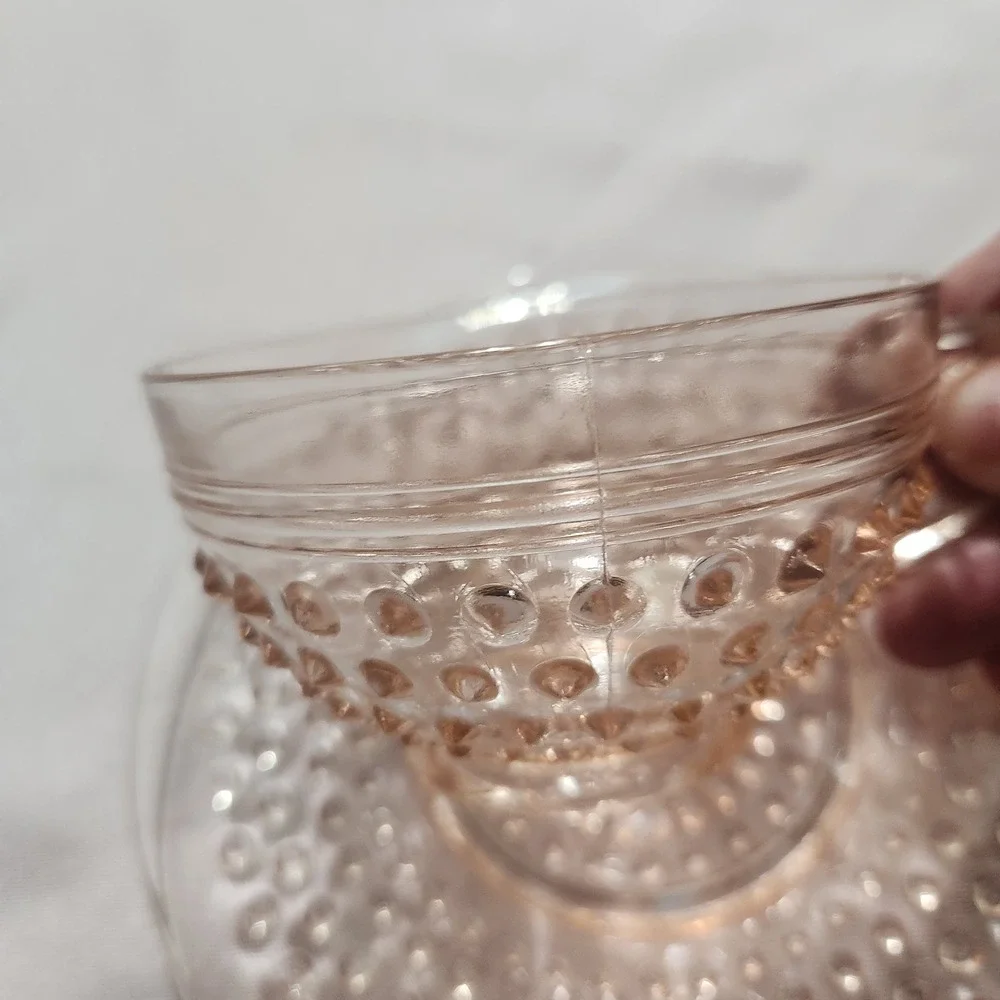 Vintage Pink Depression Glass Hobnail Teacup & Saucer Set of 7 |Party Collection